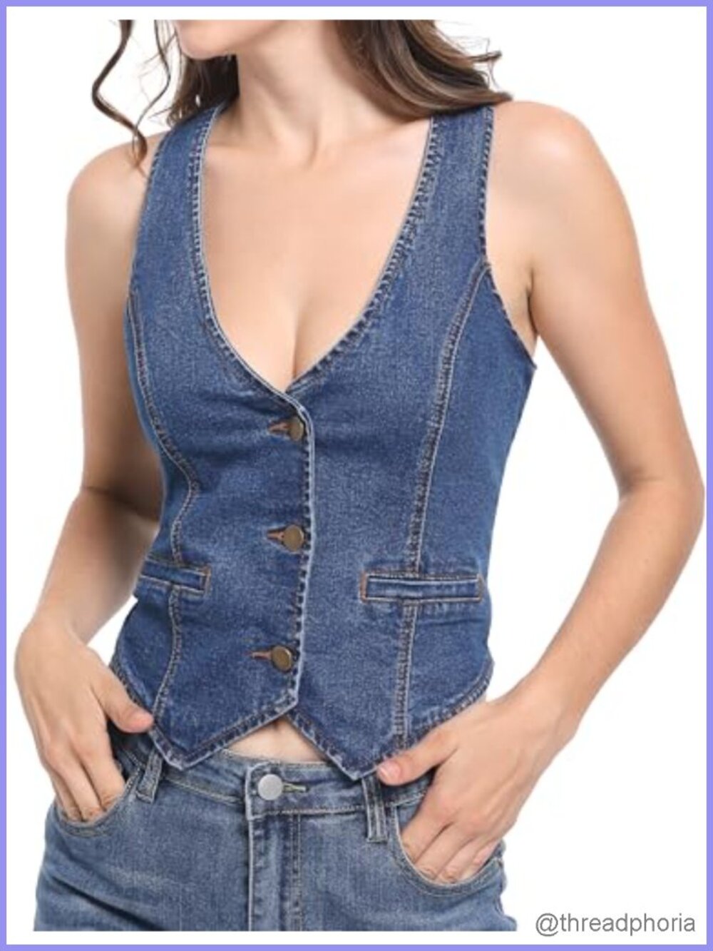 Women Cropped Denim Vest Sleeveless V-Neck Lightweight Stretch